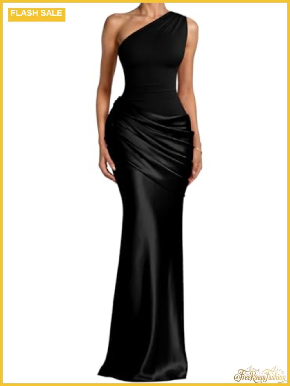 One Shoulder Pleated Satin Crepe Formal Maxi Wedding Dress